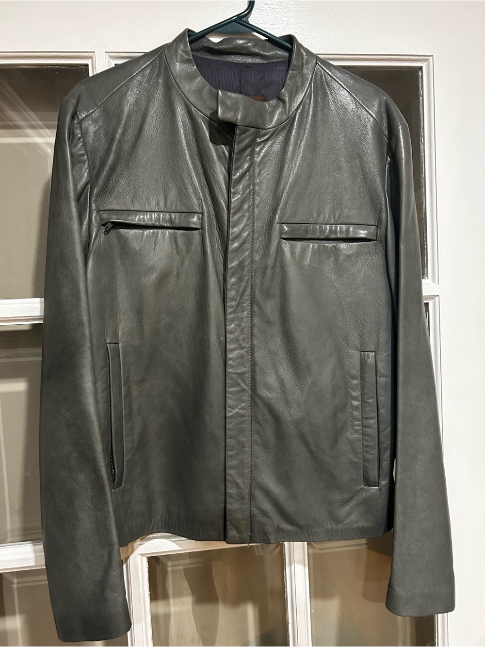 Danier Olive-Grey Leather Bomber Jacket - medium